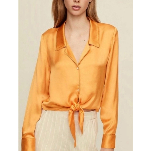 Wilfred Tops - Wilfred Orange Satin Tie-Front Blouse Size S